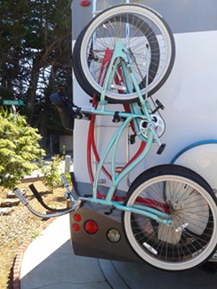 Bikes on ladder-mounted RV bike rack