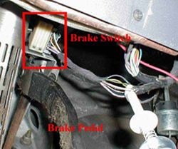 Brake switch wires located above the brake pedal