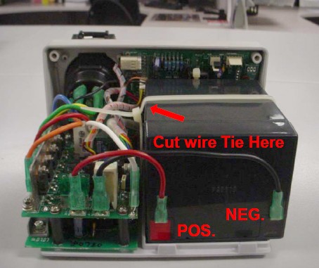 Location of tie wire holding battery