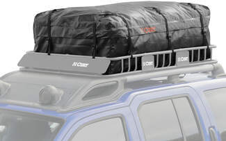 Roof bag attached to roof cargo basket