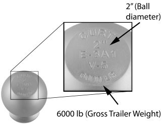 Trailer Hitch Ball Specifications (2" diameter and 6,000-lb capacity)