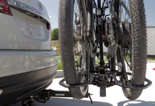 Bikes loaded in Hollywood Racks Sport Rider SE wheel cradles