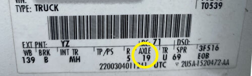 Axle ratio code on door jamb sticker