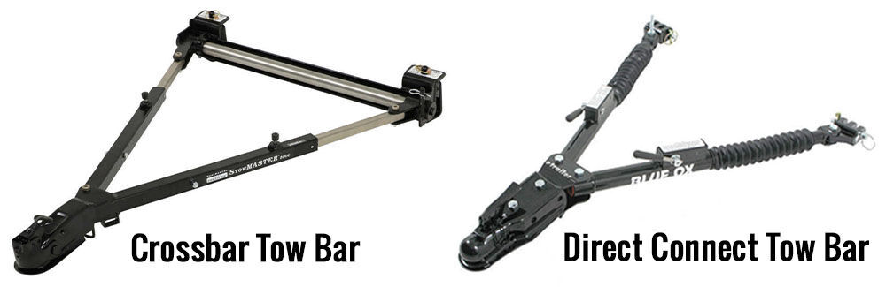 Graphic showing how a crossbar tow bar and direct connect tow bar look different