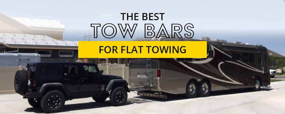 Best Tow Bars Article Header Image with RV towing a Jeep