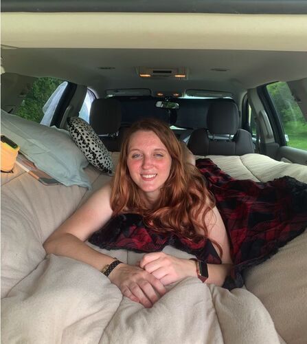 Amber S. Inside Chevy Traverse Car Camp Setup