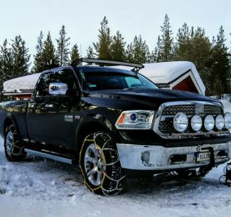 Snow Tire Chains on Pickup Truck