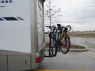 Hitch-mounted bike rack on trailer