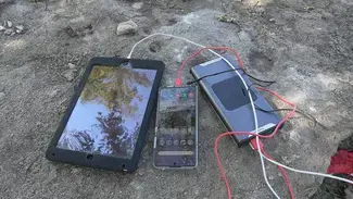 Electronic devices being charged by portable charger